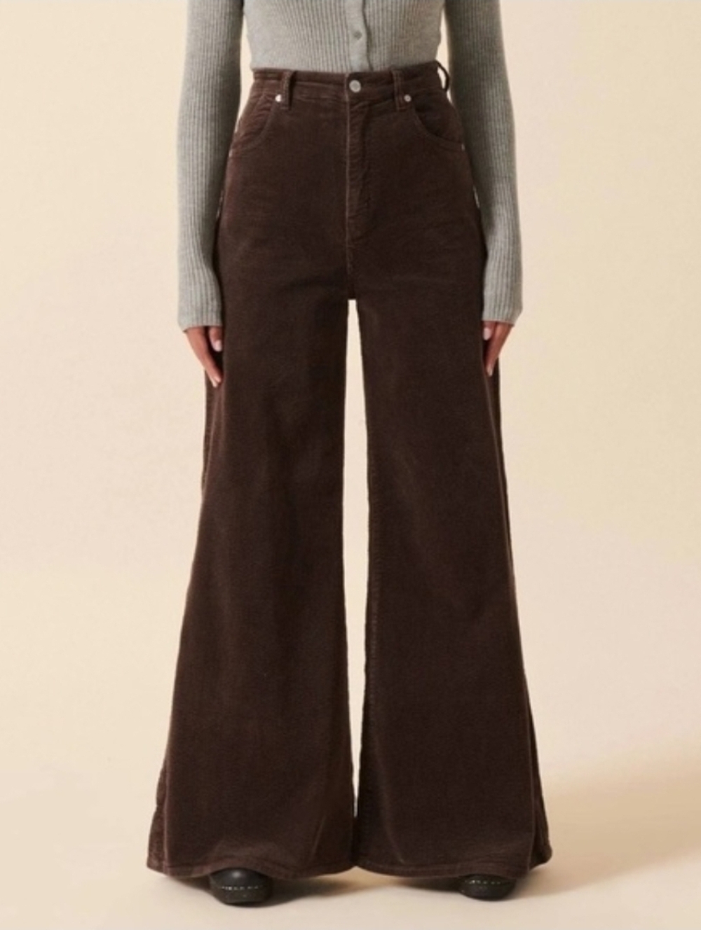 Free People Rollas Elle Super Flare Corduroy Jeans High Rise Relaxed Brown sz 31